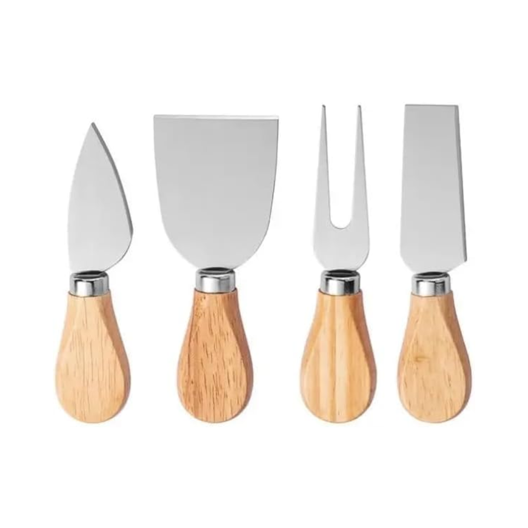 Conjunto Jogo P/ Cortar Queijo 4 Pçs Inox Kit Facas Espátula