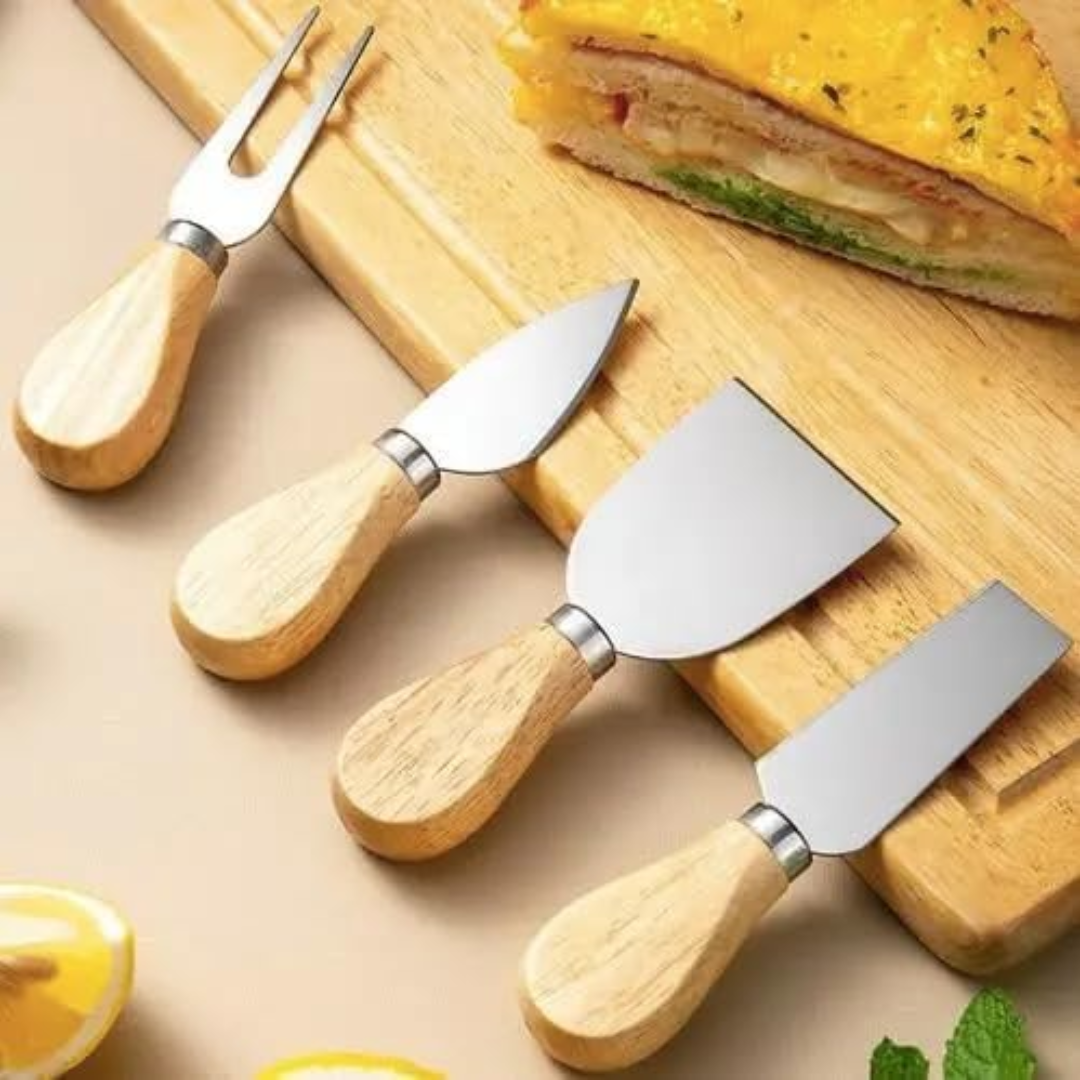 Conjunto Jogo P/ Cortar Queijo 4 Pçs Inox Kit Facas Espátula