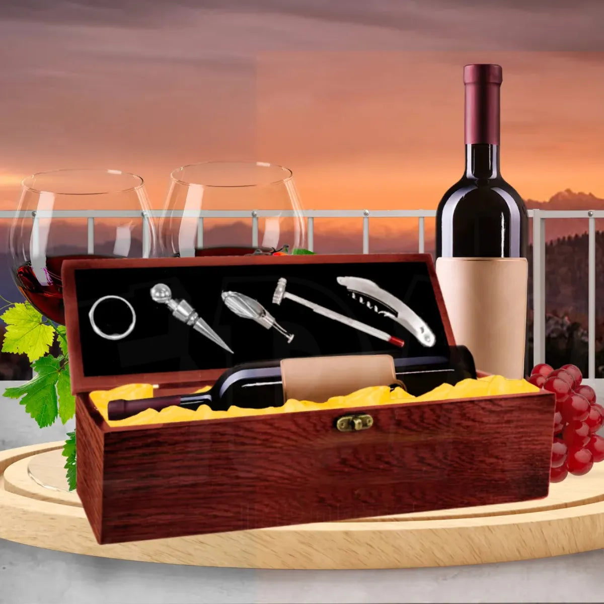 Kit de Vinhos 6 Peças Acessórios Com Estojo Garrafa