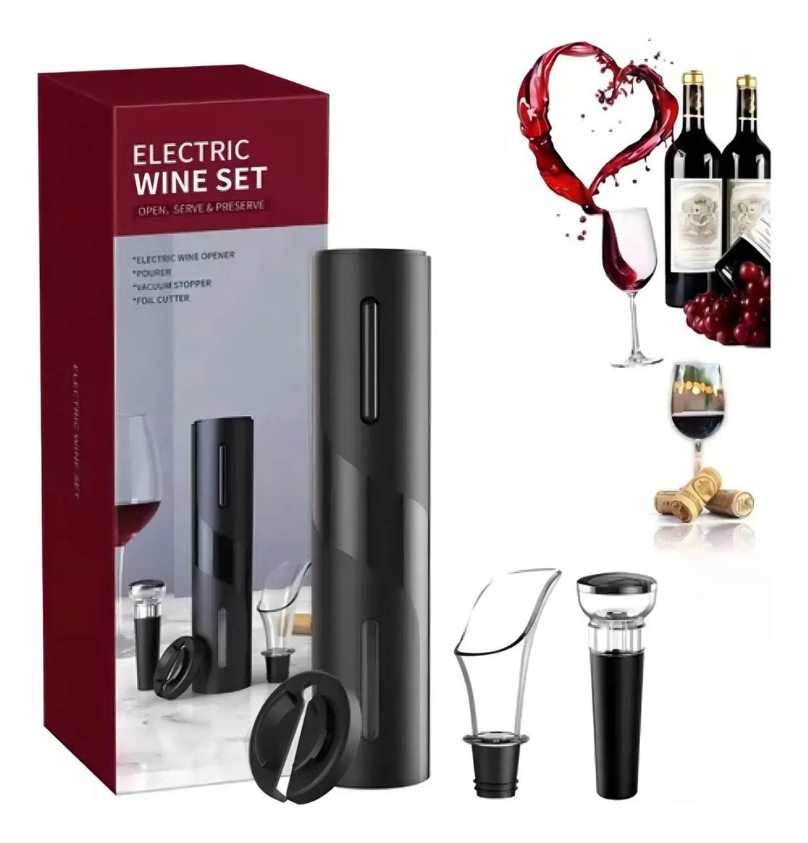 Kit Abridor de Vinho Elétrico de 4 Peças